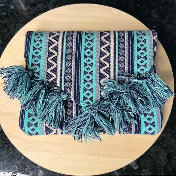 Beautiful Blue Clutch With Tassel Details Button Magnet Closure - Picture 5 of 6
